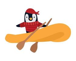 sailor penguin in boat vector