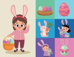 seven happy easter icons vector
