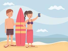 tourist couple on the beach vector