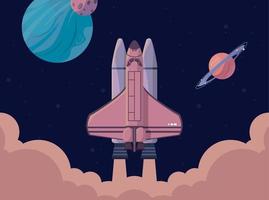 spaceship startup and planets vector