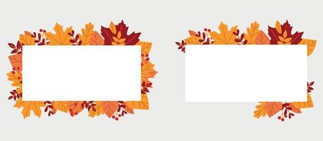 Autumn leaves frames collection. Autumnal wreath illustration with colorful leaves on white background. vector