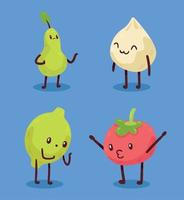 four kawaii healthy food vector