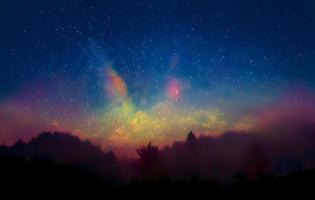 Night landscape with colorful Milky Way and mountains. Starry sky with hills at summer. Beautiful Universe. Space background photo