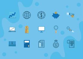 fifteen financial economy icons vector