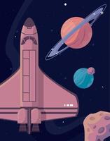 spaceship flying and planets vector