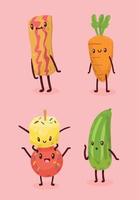 four kawaii food characters vector