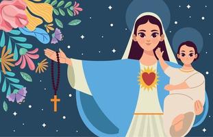 mary virgin and jesus scene vector