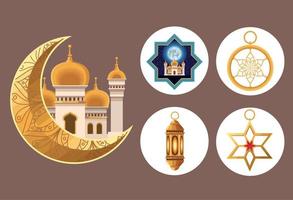 five ramadan kareem icons vector