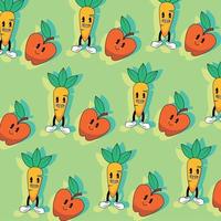 dibujos animados de zanahorias y manzanas vector