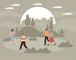 persons walking in landscape vector