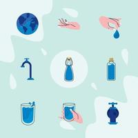 nine water day icons vector