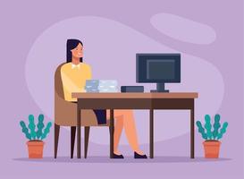 businesswoman working in desktop vector