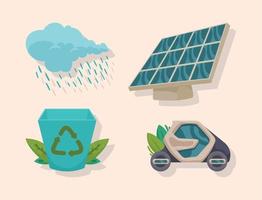 cuatro iconos de energía limpia vector