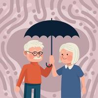 old couple and umbrella vector