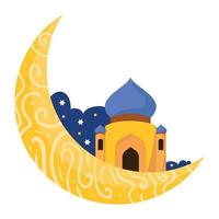 mosque in crescent moon vector