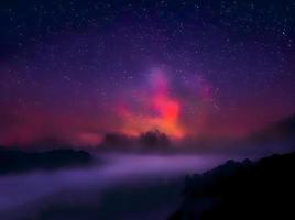 Milky Way galaxy, on high mountain Long exposure photograph, with grain. Image contain certain grain or noise and soft focus. photo