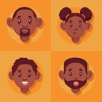 cuatro cabezas personas afro vector