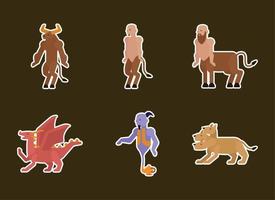 six fantastic creatures characters vector