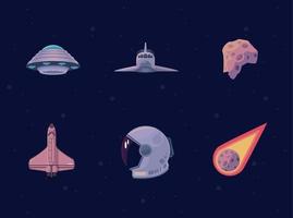 six outer space icons vector