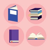 four books literacy icons vector
