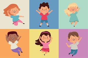 six little kids characters vector