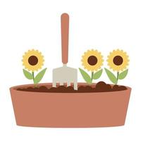 sunflowers plants with rake vector