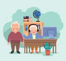 old couple using desktop vector