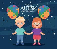 día mundial del autismo niños vector