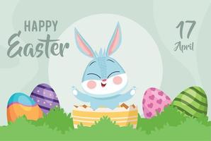 happy easter card with rabbit vector
