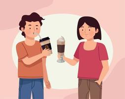 happy couple drinking coffee vector