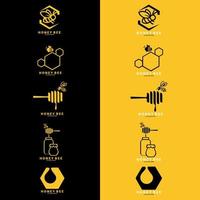 Set of retro vintage honey and bee, honeycomb. Bee Logo Template. Modern Design. Flat Logo. Vector Illustration