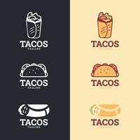 Ilustración de vector de diseño de logotipo de tacos. bueno para el menú del restaurante y la insignia del café. diseño de logotipo de comida rápida, estilo de dibujos animados retro. ilustración de iconos modernos de taco.