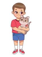 little boy lifting cat vector