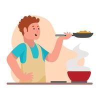 man cooking with pan vector