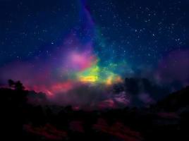 Milky Way galaxy, on high mountain Long exposure photograph, with grain. Image contain certain grain or noise and soft focus. photo