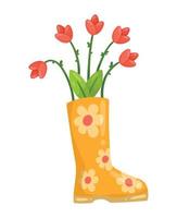 gardening flowers in boot vector