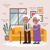 afro grandparents in livingroom vector