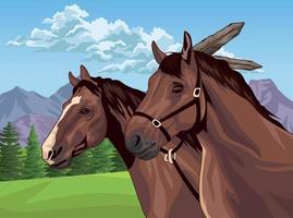 two horses wild vector