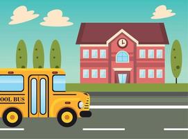 school building and bus vector