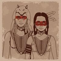 natives couple warriors sketch vector