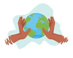 hands taking earth planet vector