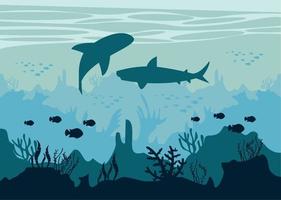coral reefs with sharks vector