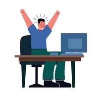 happy man using desktop vector