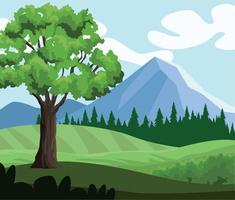 tree and mountain landscape vector