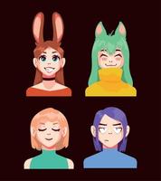 cuatro personas de estilo anime vector