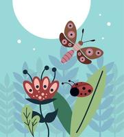 spring insects with flower vector