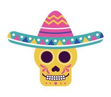 calavera con sombrero de mariachi vector