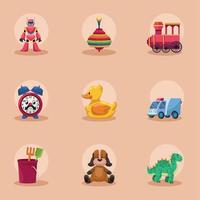 nueve iconos de juguetes para niños vector