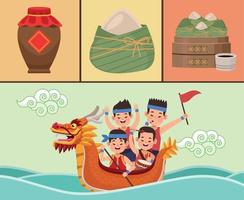 dragon boat festival symbol set vector