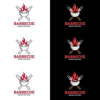 logotipo de parrilla de barbacoa. logo de barbacoa, parrilla y bar con fuego, tenedor de parrilla y espátula. plantilla de logotipo de barbacoa. vector